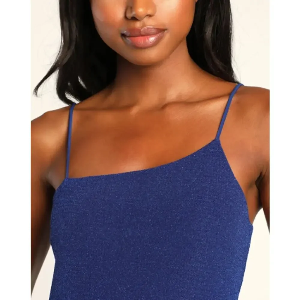 Lulus Cobalt Blue Sparkly Formal Asymmetrical Bodycon Mini Dress Size Medium NEW